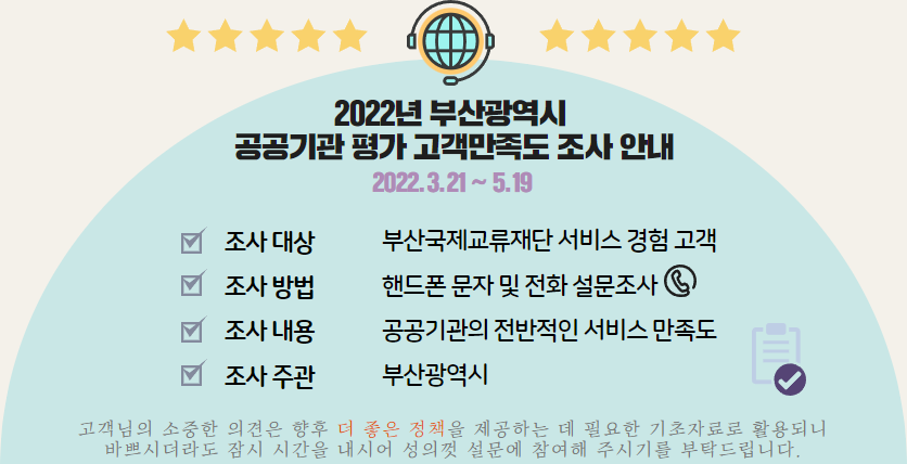 2022년 부산광역시 공공기관 평가를 위한 고객만족도 조사 안내